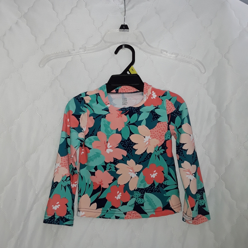 Carter's Teal Floral Long-Sleeve Girls Swim Top
